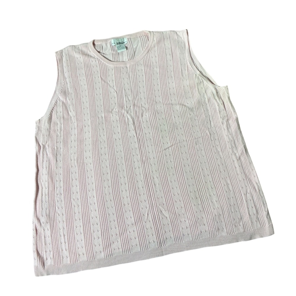 K.B. Collections Pointelle Ribbed Knit Sweater Coquette Women 3X Pastel Pink Top